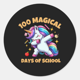 Pegatina Redonda 100 días mágicos de la escuela Unicornio