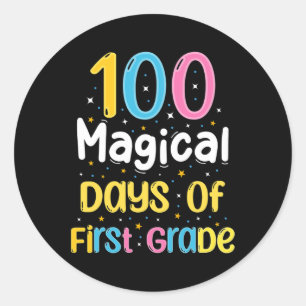 Pegatina Redonda 100 Días Mágicos De Primer Grado 100 Día De Colegi