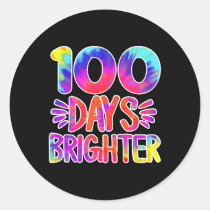 Pegatina Redonda 100 Días Más Brillantes Tie Dye Gracioso 100 Días 