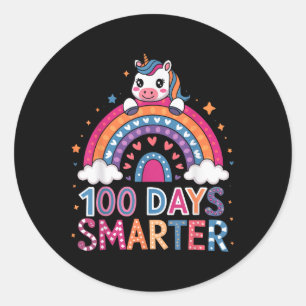 Pegatina Redonda 100 Días Más Inteligente De Unicornio Para Celebra