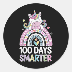 Pegatina Redonda 100 Días Más Inteligente De Unicornio Para Celebra