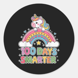 Pegatina Redonda 100 Días Más Inteligente De Unicornio Para Celebra