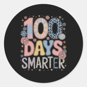 Pegatina Redonda 100 Días Más Inteligente Feliz 100º Día De Escuela