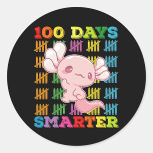 Pegatina Redonda 100 días más inteligentes Axolotl 100 días de clas