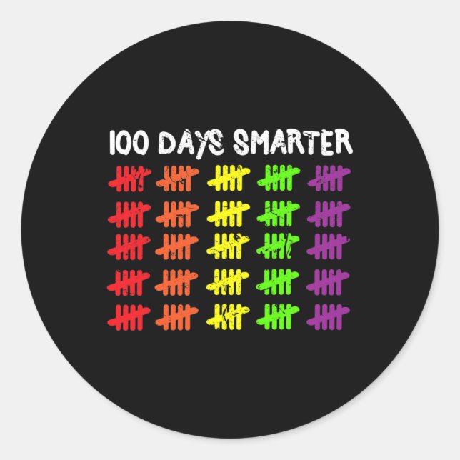Pegatina Redonda 100 Días Más Inteligentes Contando Hash Marks Días (Anverso)