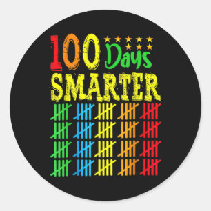 Pegatina Redonda 100 Días Más Inteligentes Contando Hash Marks Días