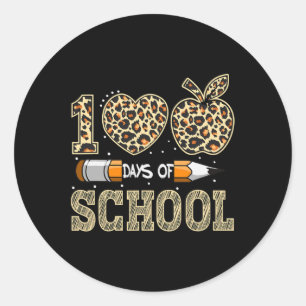 Pegatina Redonda 100 Días Más Inteligentes Leopard, Profesor Del Dí