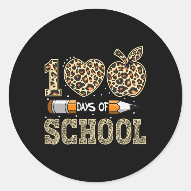 Pegatina Redonda 100 Días Más Inteligentes Leopard, Profesor Del Dí (Anverso)