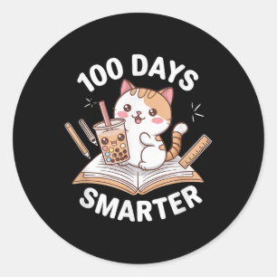 Pegatina Redonda 100 Días Más Inteligentes Para Celebración Escolar