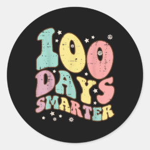 Pegatina Redonda 100 días más inteligentes para Chicas retro escola