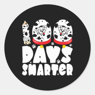 Pegatina Redonda 100 Días Más Inteligentes Perro Dalmático 100 Días