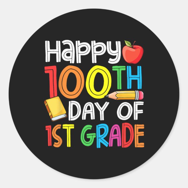 Pegatina Redonda 100 días más inteligentes Primer grado 100º día es (Anverso)