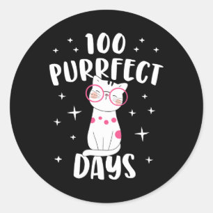 Pegatina Redonda 100 días perfectos Gato Felices 100 días de colegi
