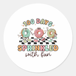 Pegatina Redonda 100 días salpicados con donuts divertidos Feliz 10