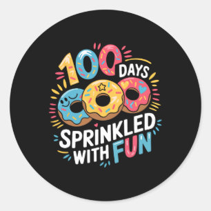 Pegatina Redonda 100 días salpicados con donuts divertidos Feliz 10