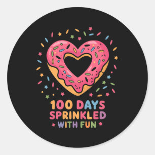 Pegatina Redonda 100 días salpicados con donuts divertidos Feliz 10