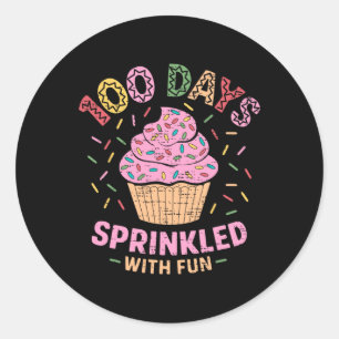 Pegatina Redonda 100 días salpicados con tarta divertida 100 días d