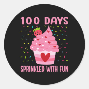 Pegatina Redonda 100 días salpicados con tarta divertida 100 días d