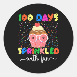 Pegatina Redonda 100 días salpicados con tarta divertida 100 días d