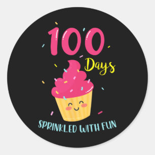Pegatina Redonda 100 días salpicados con tarta divertida 100 días d