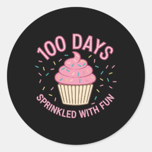 Pegatina Redonda 100 días salpicados con tarta divertida 100 días d