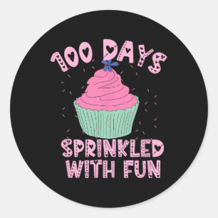 Pegatina Redonda 100 días salpicados con tarta divertida 100 días d