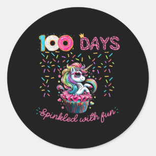 Pegatina Redonda 100 días salpicados con tarta unicornio