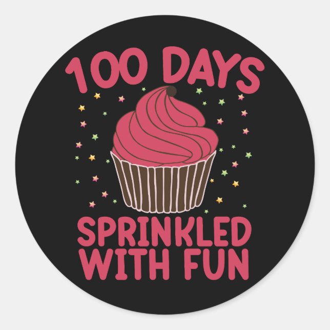 Pegatina Redonda 100 Días Salpicados De Diversión Cupcake Colegiala (Anverso)