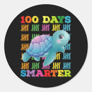 Pegatina Redonda 100 días, tortuga más inteligente, 100 días de cla