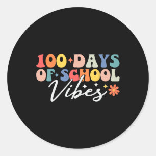 Pegatina Redonda 100 Días Vibes 100 Día del Maestro Groovy de la Es