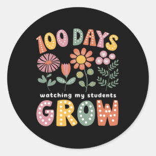Pegatina Redonda 100 Días Viendo A Mis Estudiantes Crecer 100 Días