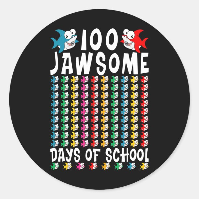 Pegatina Redonda 100 jawsome Days of School Shark 100 Day of Scho (Anverso)