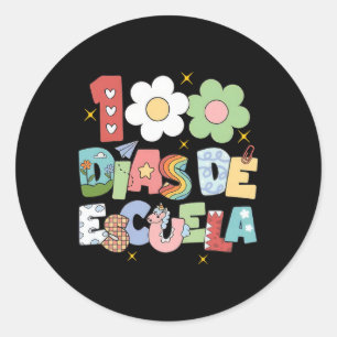 Pegatina Redonda 100 Maestra Española Dias De Escuela Bilingüe