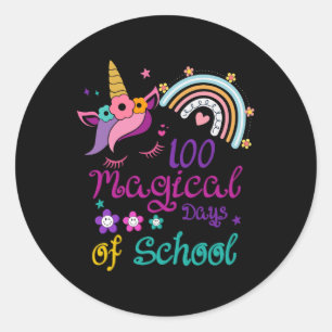 Pegatina Redonda 100 Mágicos Días De Unicornio, Profesor Del Arcoir
