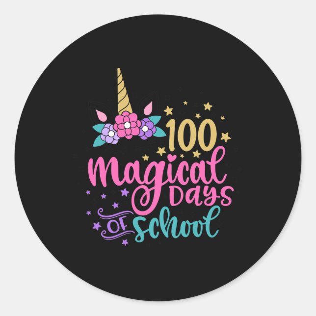 Pegatina Redonda 100 Mágicos Días Escolares (Anverso)