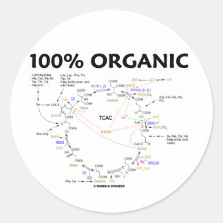 Pegatina Redonda 100% Orgánico (Ciclo de Ácido Cítrico - Ciclo Kreb