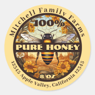 Pegatina Redonda 100% Pure Honey Bee Lable