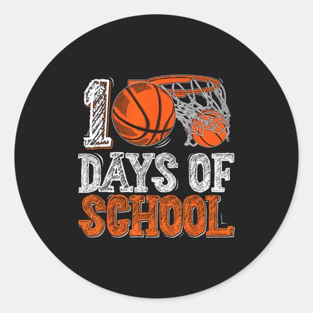 Pegatina Redonda 100th Day Of School Basketball Kids 100 Days Of Sc (Anverso)