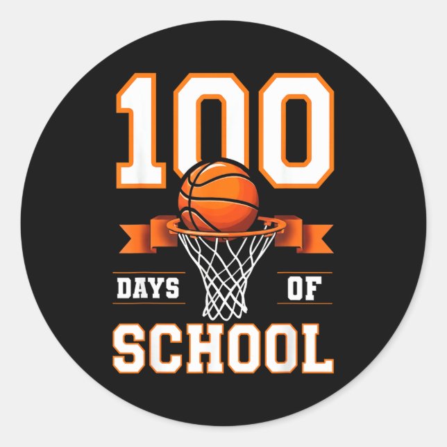 Pegatina Redonda 100th Day Of School Basketball Kids 100 Days Of Sc (Anverso)