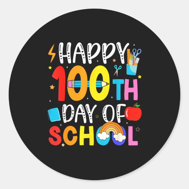 Pegatina Redonda 100th Day Of School Teachers Students 100 Days Of  (Anverso)