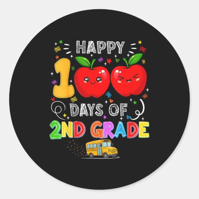 Pegatina Redonda 100th Days Of 2nd Grade 100 Days Toddler Girl  (Anverso)