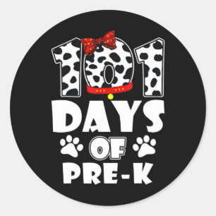 Pegatina Redonda 101 días de clases preescolares a perro 100 días e