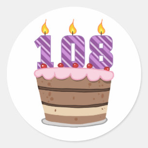 Pegatina Redonda 108 años en el pastel de cumpleaños