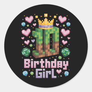 Pegatina Redonda 10.ª Chica de cumpleaños Camisa de juego Pixel Fie