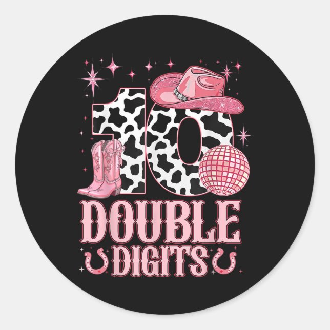 Pegatina Redonda 10.ª Chica de cumpleaños Coquette Occidental Bow C (Anverso)