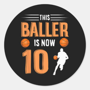 Pegatina Redonda 10.º Baller De Baloncesto De Cumpleaños Ahora Tien