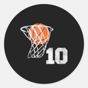Pegatina Redonda 10.º Baloncesto de Cumpleaños Niño de 10 años