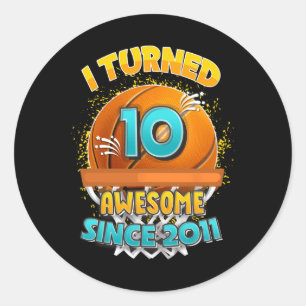 Pegatina Redonda 10.º Básquetbol de cumpleaños que cumplí 10 años