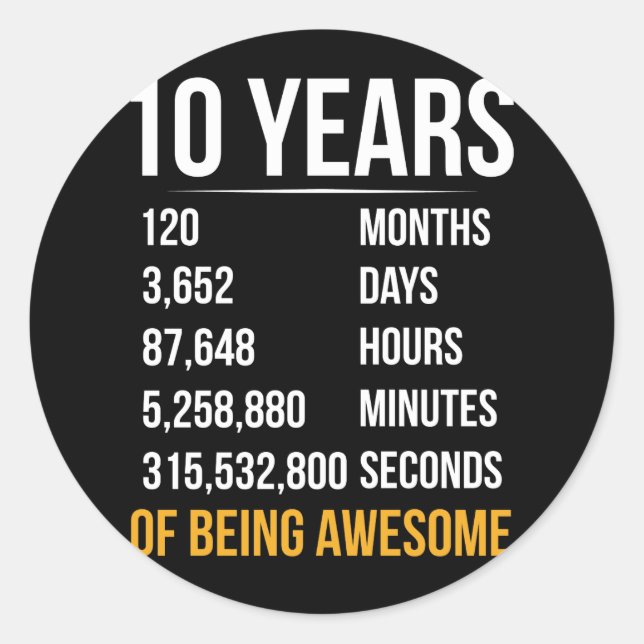Pegatina Redonda 10.º cumpleaños 10 años de edad increíble (Anverso)