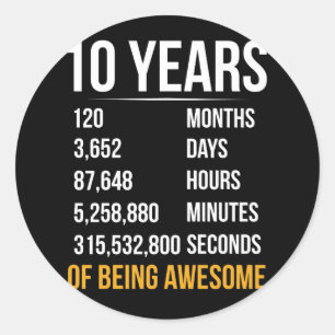 Pegatina Redonda 10.º cumpleaños 10 años de edad increíble